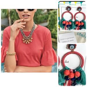NWT Maette by Stella & Dot Flutter Ruffle Sleeve Top Coral Color Sz S Boho